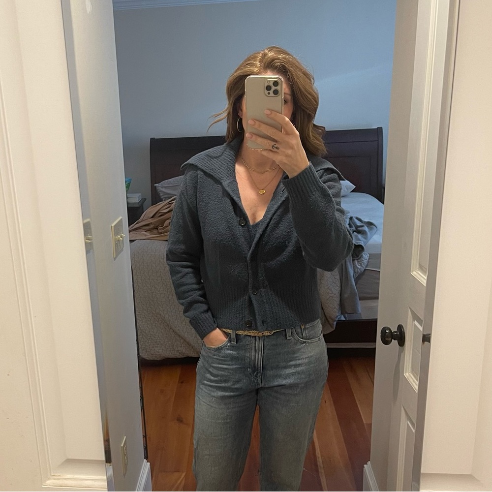 Jcrew Collared cotton-blend bouclé cardigan sweater and cropped sweater tank MED - Picture 10 of 10